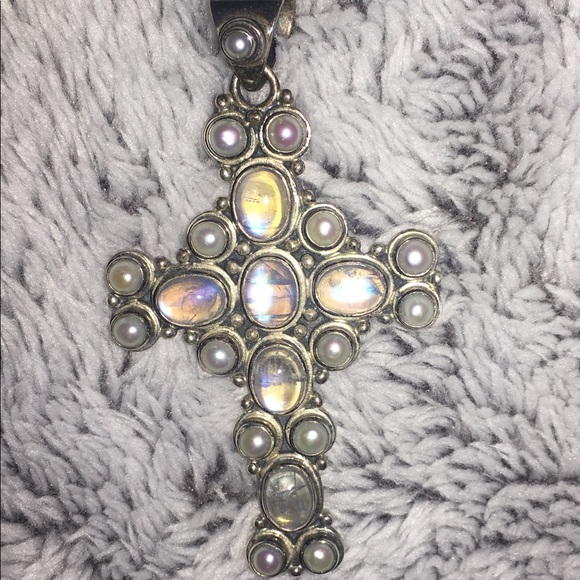 Jewelry - 💥Final sale💥 Sterling cross rainbow moonstones